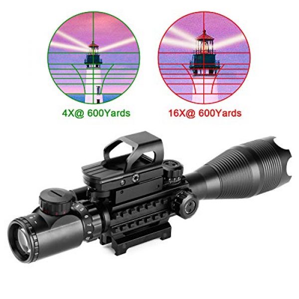 UUQ Rifle Scope 2 UUQ 4-16x50 Tactical Rifle Scope Red/Green Illuminated Range Finder Reticle W/Green Laser Sight and Holographic Reflex Dot Sight