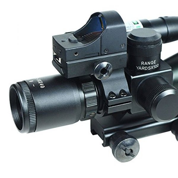 UUQ Rifle Scope 6 UUQ 2.5-10x40 Clarity+ Combo Rifle Scope Dual Illuminated Mil-dot W/Green Laser and Mini Reflex 3 MOA Red Dot Sight