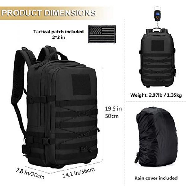 ArcEnCiel Tactical Backpack 2 ArcEnCiel Tactical Backpack Military Army 3 Day Assault Rucksack Pack 45L Molle Pack with Patch - Rain Cover Included