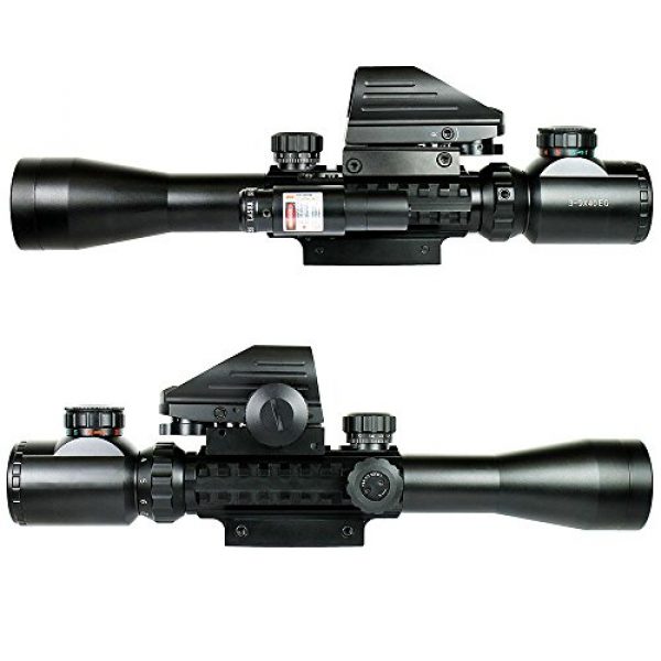 Higoo Rifle Scope 2 Higoo 3-9X40 Tactical Rifle Scope Tri-Picatinny Rail Green/Red 5 Level Illumination Mil-dot Riflescope with Holographic 4 Reticle Reflex Sight & Red Laser