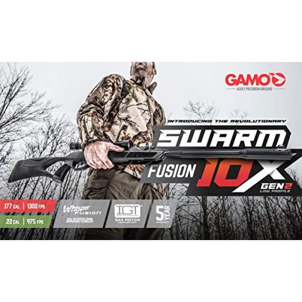Gamo Air Rifle 5 Gamo 611006335554 Swarm Fusion 10X GEN2 Air Rifle, .22 Caliber,Black