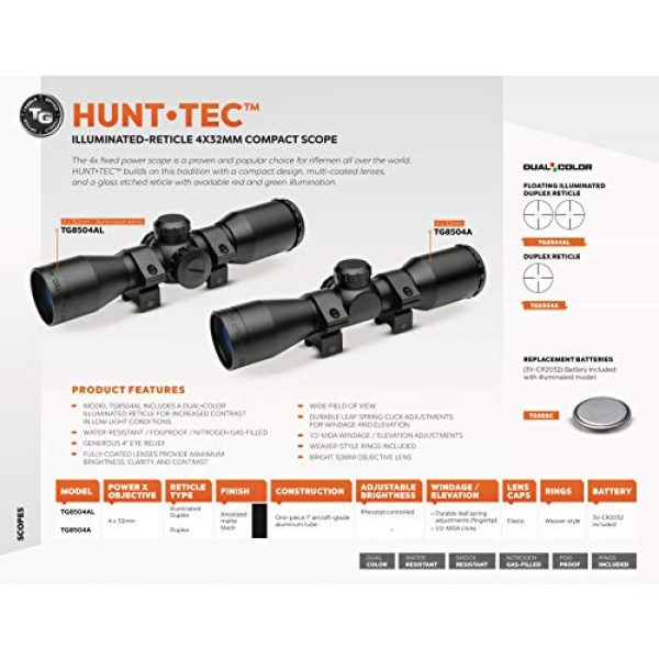 TRUGLO Rifle Scope 2 TRUGLO HuntTec Illuminated Reticle 4x32mm Compact Scope