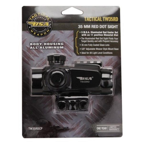BSA Optics Rifle Scope 5 BSA Optics TW35RDCP 3.5-10x40 Tactical Weapon Red Dot Rifle Scope, 5 MOA