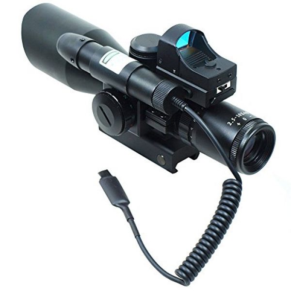 UUQ Rifle Scope 2 UUQ 2.5-10x40 Clarity+ Combo Rifle Scope Dual Illuminated Mil-dot W/Green Laser and Mini Reflex 3 MOA Red Dot Sight
