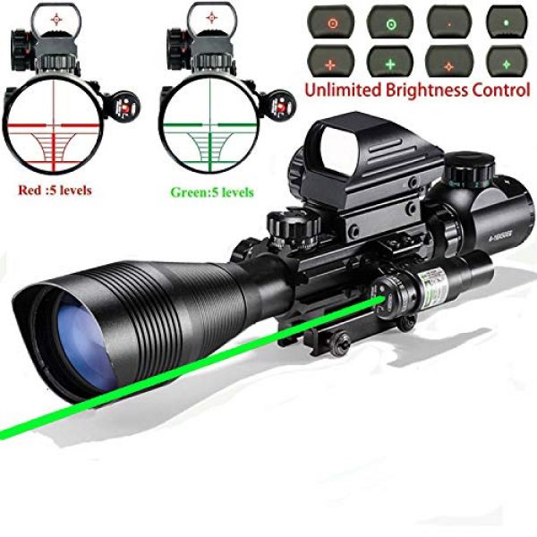 XOPin Rifle Scope 6 Hunting Rifle Scope Combo C4-12x50EG Dual Illuminated with Laser sight 4 Holographic Reticle Red/Green Dot for Weaver/Rail Mount