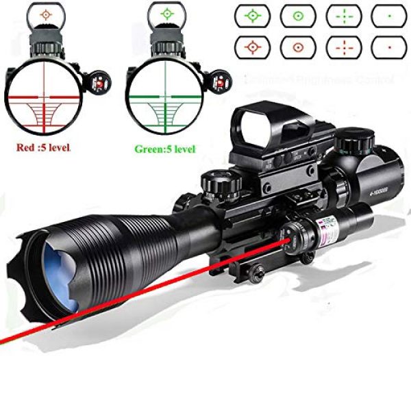 XopingABC Rifle Scope 6 Rifle Scope Combo C4-16x50EG Dual Illuminated with Laser sight 4 Holographic Reticle Red/Green Dot for Weaver/Rail Mount