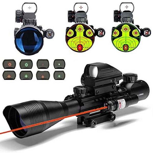 THEA Rifle Scope 1 THEA C4-12X50 Scope Dual Illuminated Reticle w/Red/Green Laser Sight and 4 Tactical Holographic Dot Reflex Sight (12 Month Warranty)