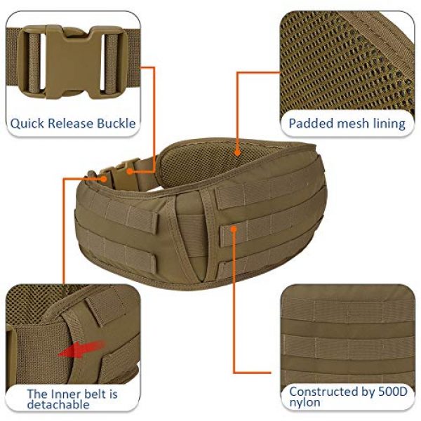 KRYDEX Tactical Belt 4 KRYDEX Men's Tactical Belt MOLLE Padded Patrol Belt with Mesh Lining for Shooting Airsoft Wargame Paintball Hunting