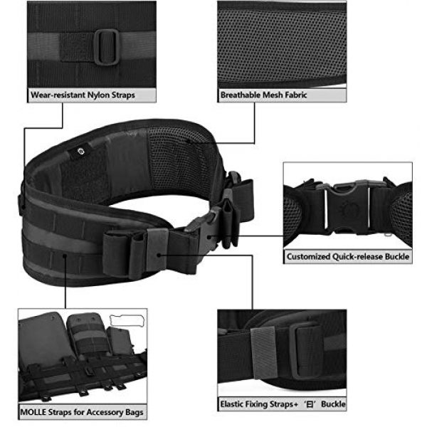 Selighting Tactical Belt 5 MOLLE Padded Patrol Belt with Waist Protection Nylon Tactical Protective Waist Belt for Combat Outdoor Airsoft Paintball