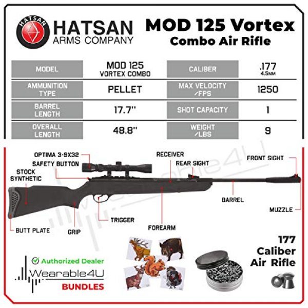 Wearable4U Air Rifle 3 Wearable4U Hatsan Mod 125 Air Rifle Combo Vortex .177 Cal 100x Paper Targets and 500x .177cal Lead Pellets Bundle