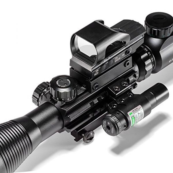 XOPin Rifle Scope 2 Hunting Rifle Scope Combo C4-16x50EG Dual Illuminated with Green Laser sight and 4 Holographic Reticle Red/Green Dot for 22mm Weaver/Rail Mount (Green Laser)