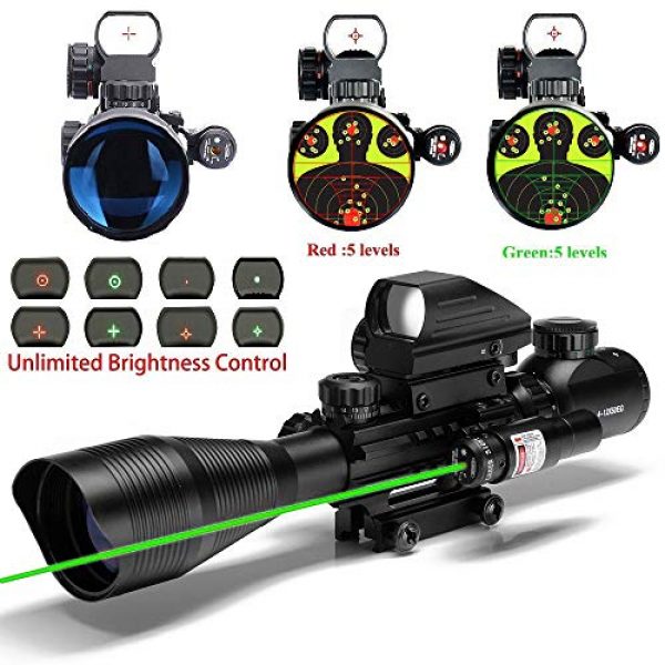 UUQ Rifle Scope 1 UUQ C4-12X50 Rifle Scope Dual Illuminated Reticle W/Green Laser Sight and Holographic Dot Reflex Sight
