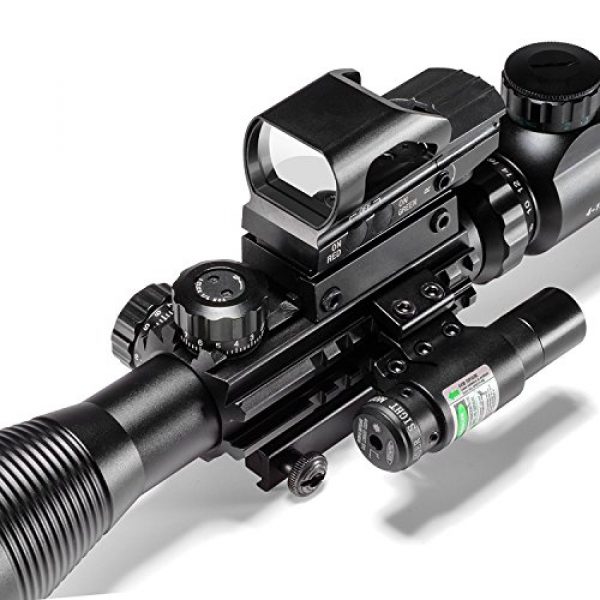 UUQ Rifle Scope 4 UUQ 4-16x50 Tactical Rifle Scope Red/Green Illuminated Range Finder Reticle W/Green Laser Sight and Holographic Reflex Dot Sight