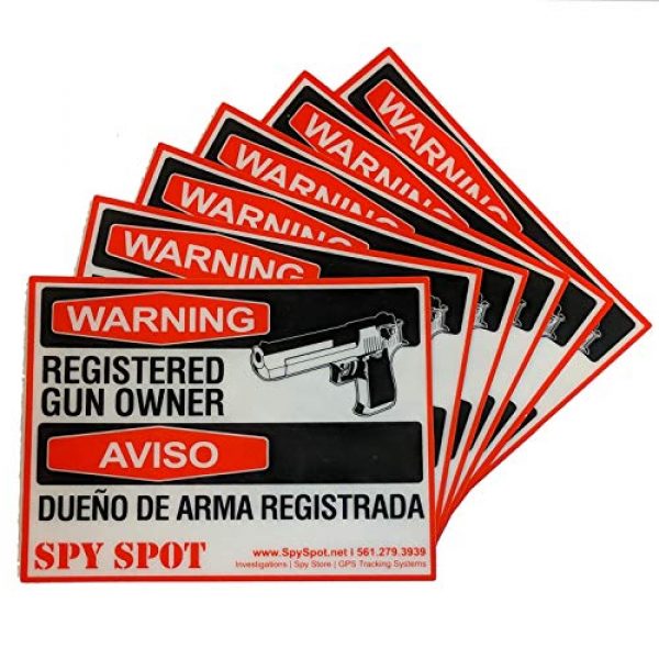 Spy Spot Gun Owner Sticker 1 Spy Spot 6 Pack Registered Gun Owner Sticker Decal Vinyl Door or Window 4" x 3" UV Resistant Weatherproof