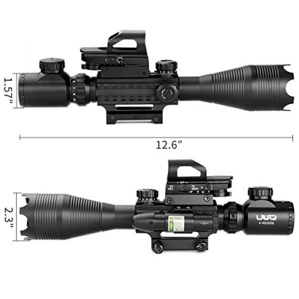 UUQ Rifle Scope 3 UUQ 4-16x50 Tactical Rifle Scope Red/Green Illuminated Range Finder Reticle W/Green Laser Sight and Holographic Reflex Dot Sight