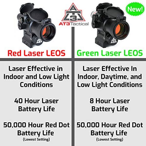 AT3 Tactical Rifle Scope 2 AT3 LEOS Red Dot Sight with Integrated Green Laser Sight - 2 MOA Red Dot Scope with Flip Up Lens Caps