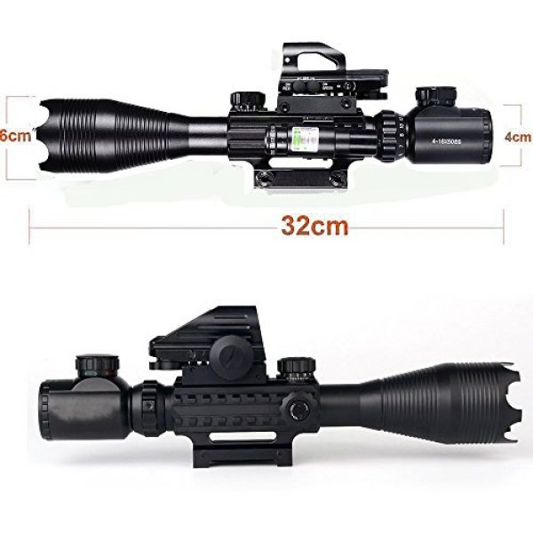 XopingABC Rifle Scope 5 Rifle Scope Combo C4-16x50EG Dual Illuminated with Laser sight 4 Holographic Reticle Red/Green Dot for Weaver/Rail Mount