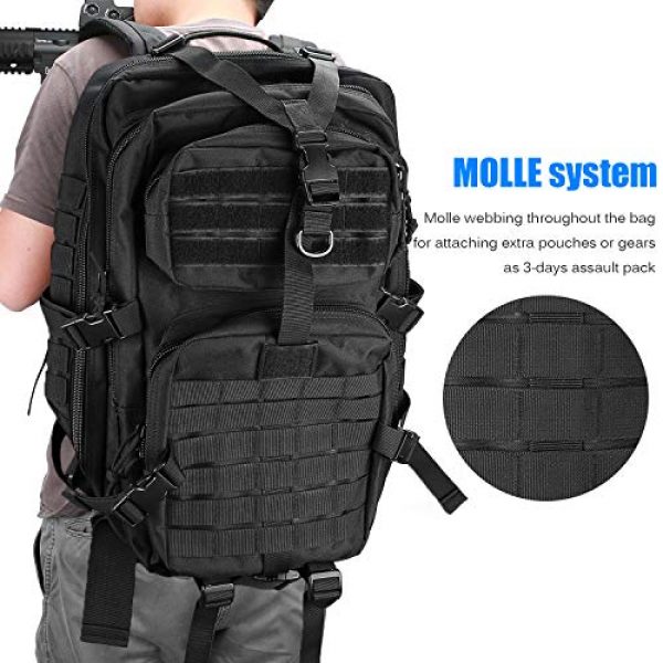 ProCase Tactical Backpack 5 ProCase Military Tactical Backpack, 48L Large Rucksack 3 Day Outdoor Army Assault Molle Pack Go Bag Backpacks -Black