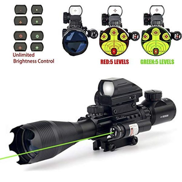 THEA Rifle Scope 1 THEA 4-16x50 Tactical Rifle Scope Red/Green Illuminated Range Finder Reticle W/Green Laser and Holographic Reflex Dot Sight (12 Month Warranty)