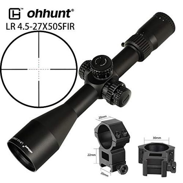 ohhunt Rifle Scope 7 ohhunt LR 4.5-27x50 Second Focal Plane Riflescope Mil-dot Red Illuminated 30mm Tube Scope