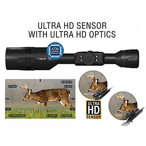 ATN Rifle Scope 2 ATN X-Sight 4K Buckhunter Smart Daytime Riflescope, Black, One Size