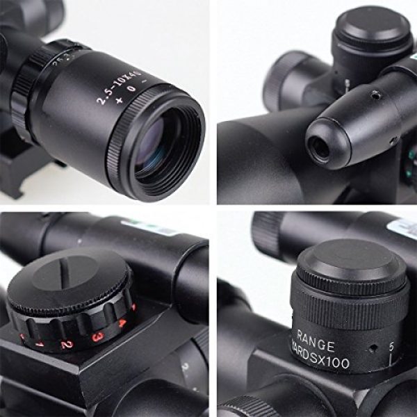 UUQ Rifle Scope 4 UUQ 2.5-10x40 Clarity+ Combo Rifle Scope Dual Illuminated Mil-dot W/Green Laser and Mini Reflex 3 MOA Red Dot Sight
