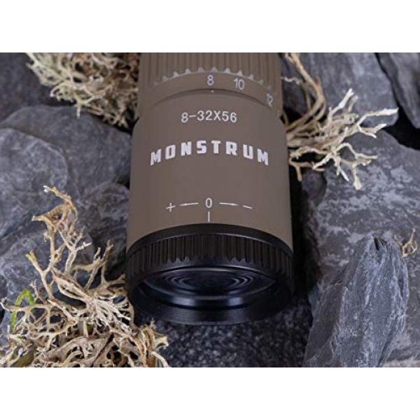 Monstrum Rifle Scope 5 Monstrum G3 8-32x56 First Focal Plane FFP Rifle Scope with Parallax Adjustment | ME308 Extended Offset Scope Mount | Flat Dark Earth |Bundle