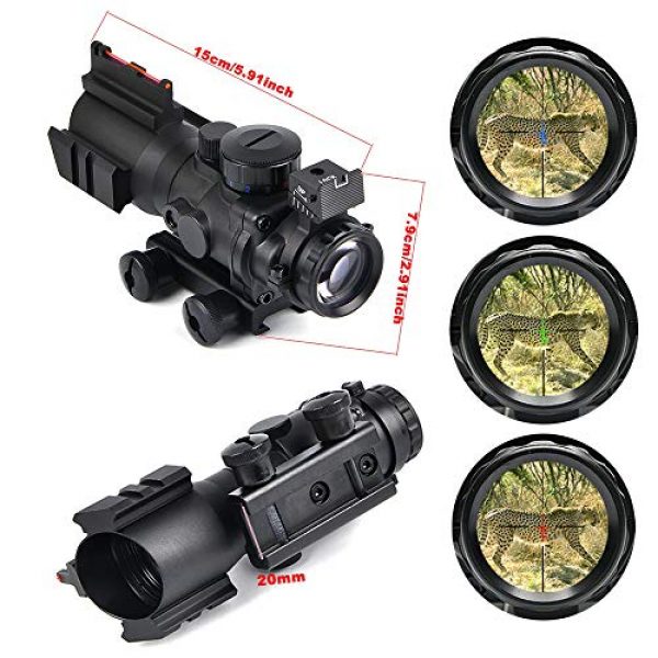 Luger Rifle Scope 3 Luger Triple Red/Green/Blue 4x32mm Prism Rifle Scope Illuminated Top Fiber Optic Sight