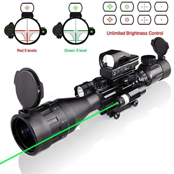 XOPin Rifle Scope 5 Hunting 4-16x50AO Rifle Scope Combo Dual Illuminated with Green Laser Sight 4 Holographic Reticle Red Dot for Rail Mount