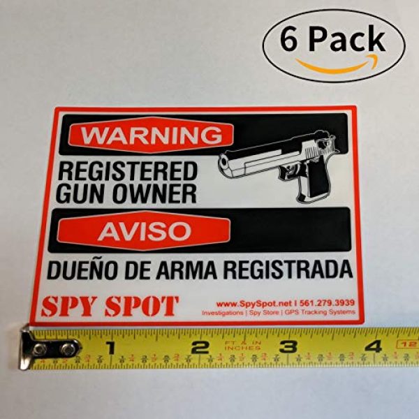 Spy Spot Gun Owner Sticker 2 Spy Spot 6 Pack Registered Gun Owner Sticker Decal Vinyl Door or Window 4" x 3" UV Resistant Weatherproof