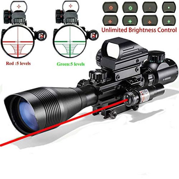 XopingABC Rifle Scope 5 Rifle Scope Combo C4-12x50EG Dual Illuminated with Laser sight 4 Holographic Reticle Red/Green Dot for Weaver/Rail Mount