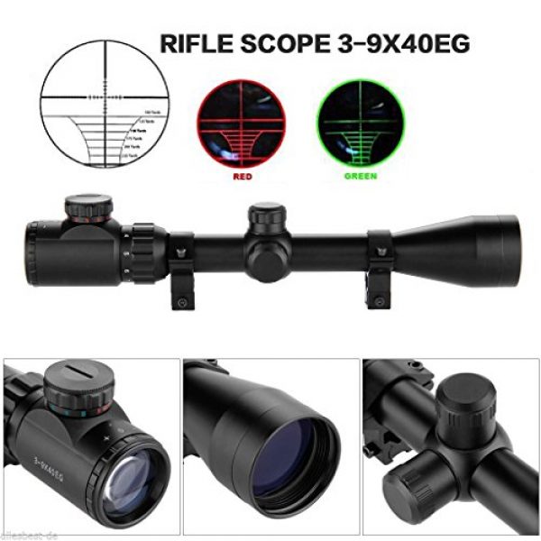 Gazelle Trading Rifle Scope 4 Aukmont 3-9X40 Red & Green Sniper Hunting Rifle Airgun Scope Telescopic Sight Illuminated 20mm Rail Mounts