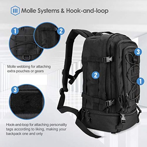 ProCase Tactical Backpack 5 Procase Military Tactical Backpacks 30 Liter, Large Capacity Hiking Daypacks Molle Bag for Camping, Hunting, Trekking, Military Traveling -Black