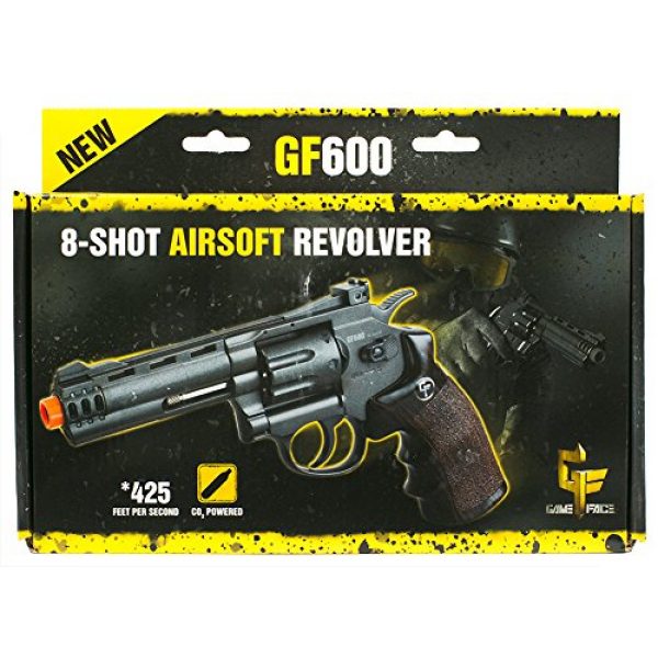 Game Face Airsoft Pistol 5 GameFace ACG357 CO2-Powered GF600 Semi-Auto 8-Shot 357 Airsoft Revolver, Grey/Brown