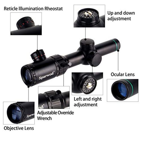 Sparwod Rifle Scope 3 Sparwod 1-4X20mm Rifle Scope,Mid-Range Red/Green Crosshair Shockproof Riflescope with Flip Up Lens Covers and High Profile Scope Rings