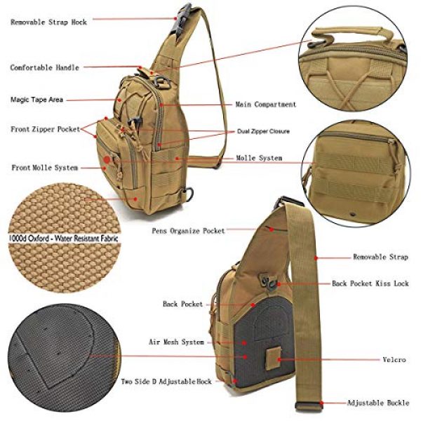 LBlanco Tactical Backpack 2 LBlanco Tactical Shoulder Sling Bag Small Outdoor Chest Pack for Men Traveling, Trekking, Camping, Rover Sling Daypack "