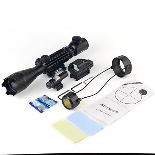 UUQ Rifle Scope 7 UUQ 4-16x50EG Tactical Rifle Scope Red/Green Illuminated Range Finder Reticle with Green Laser and Multi Optical Coated Holographic Dot Sight