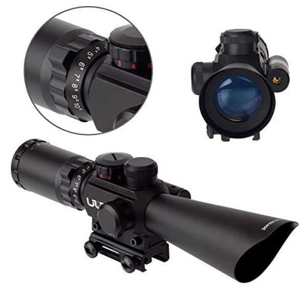 UUQ Rifle Scope 5 UUQ Tactical 3.5-10X40 Illuminated Red/Green Mil Dot Rifle Scope W/Red Laser Sight Fit 11/20mm Picatinny Rail
