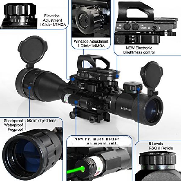 XOPin Rifle Scope 2 Hunting 4-16x50AO Rifle Scope Combo Dual Illuminated with Green Laser Sight 4 Holographic Reticle Red Dot for Rail Mount