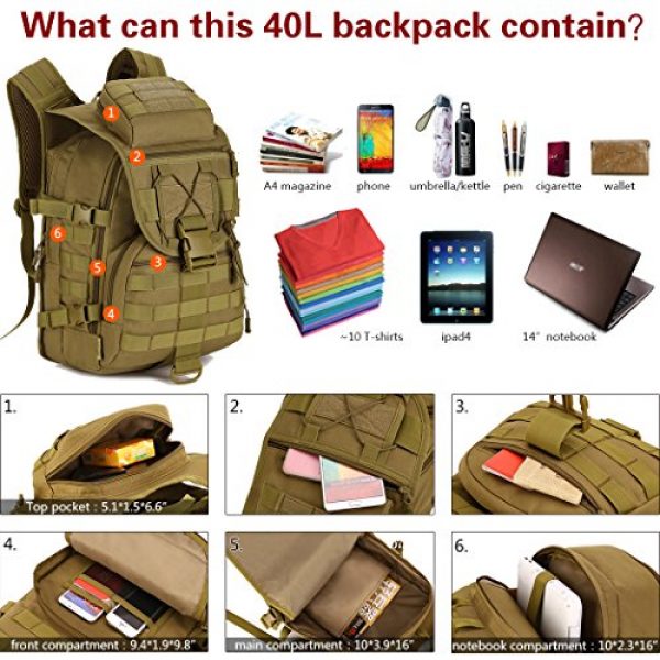 IDOGEAR SPORTS Tactical Backpack 3 IDOGEAR 40L Tactical Backpack Molle Assault Pack 900D Nylon Water Resistant Shoulder Bag Travelling Airsoft Backpacks