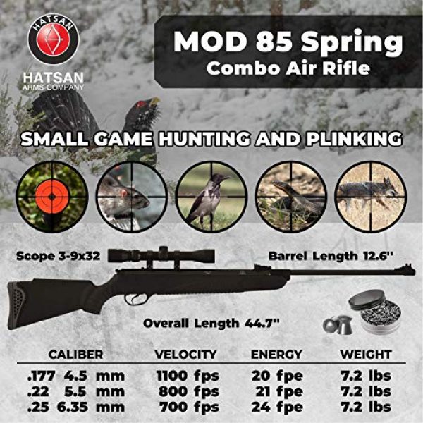 Wearable4U Air Rifle 2 Hatsan Mod 85 Spring Combo Air Rifle with Wearable4U 100x Paper Targets and Lead Pellets Bundle