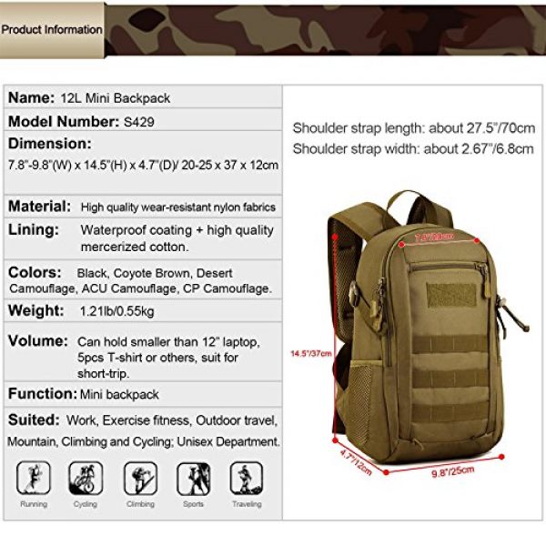 Protector Plus Tactical Backpack 3 12L Mini Daypack Military MOLLE Tactical Backpack Rucksack Gear Assault Pack