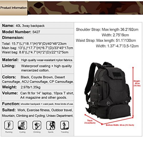 Huntvp Tactical Backpack 2 Huntvp 40L Tactical Military MOLLE Backpack WR 3 Way Modular Pack with Patch