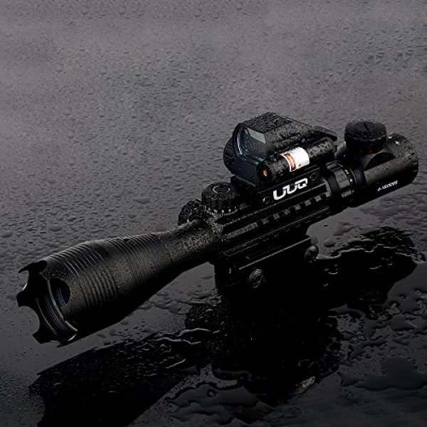 UUQ Rifle Scope 6 UUQ 4-16x50 Tactical Rifle Scope Red/Green Illuminated Range Finder Reticle W/ RED Laser Sight and Holographic Reflex Dot Sight