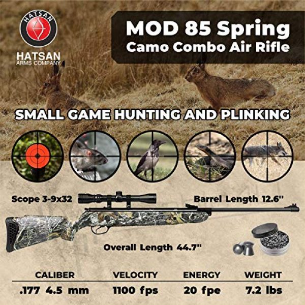 Wearable4U Air Rifle 2 Hatsan Mod 85 Spring Camo Combo Air Rifle with Wearable4U 100x Paper Targets and Lead Pellets Bundle