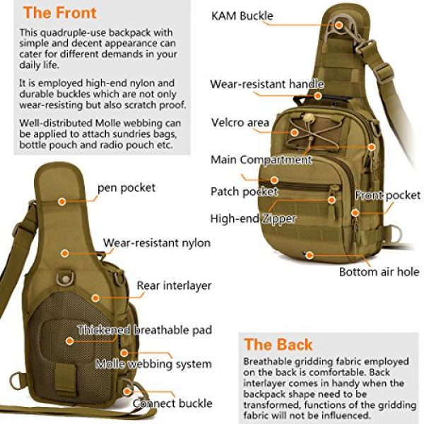 IDOGEAR SPORTS Tactical Backpack 4 IDOGEAR Tactical Sling Bag Pack Small EDC Molle Assault Military Army Shoulder Backpack