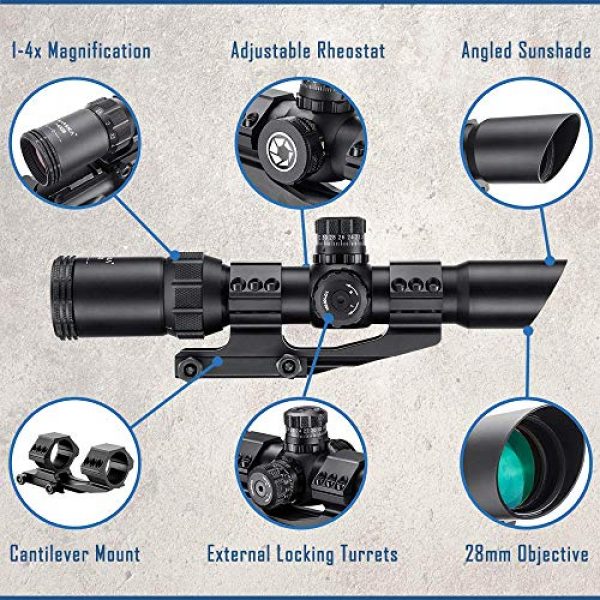BARSKA Rifle Scope 7 BARSKA AC11876 Contour Rifle Scope 4x32 Red/Green Illuminated Mil-Dot Reticle with Picotinny/Weaver Rings