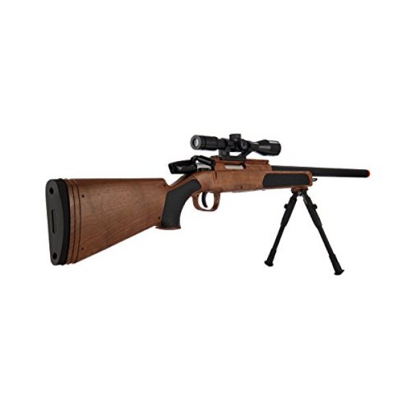 UKARMS Airsoft Rifle 2 415 FPS Spring Powered Bolt Action Airsoft Sniper Rifle w/BiPod & Scope(Wood)