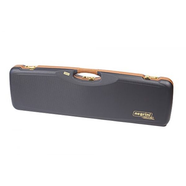 Negrini Cases Rifle Case 1 Negrini Cases 1654LX/5166 O/U Sporter Shotgun Case with Barrel Upright and Forend Off/Accessory Compartment and Luxury Interior, Premium Tan Leather/Blue/Blue