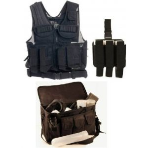 Ultimate Arms Gear Airsoft Tactical Vest 1 Ultimate Arms Gear Stealth Black Paintball Airsoft Battle Gear Tank - Armor Pod Vest +Triple Universal Paintball 3 Pods Drop Leg Carrier Pouch Utility Rig Harness + Black Equipment Shooting Range Bag
